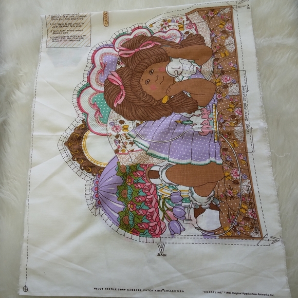 FABRIC Vintage Cabbage Patch Kid Pillow Panel. 1983 "Heartline" - Picture 1 of 7